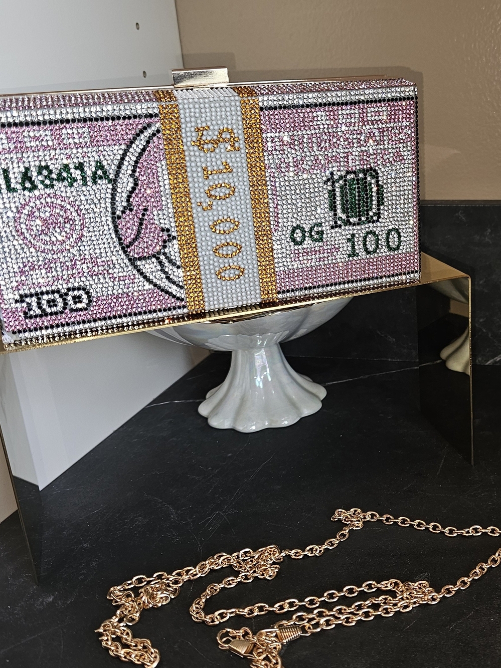 Crystal Embellished Pink Money Stack Clutch Bag
